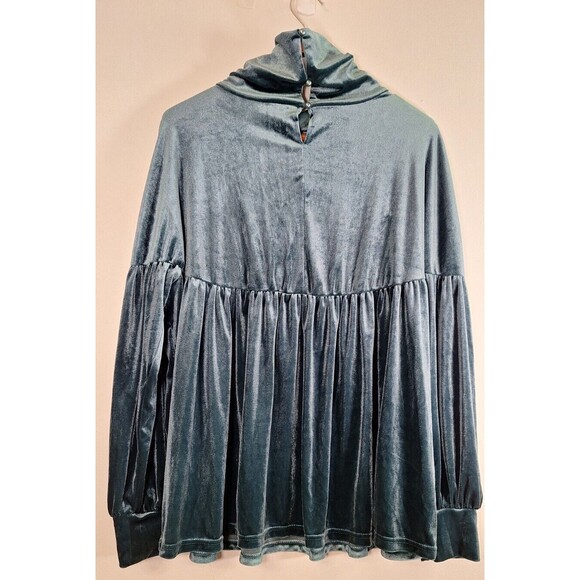 GiGiO USA Velvet Oversized Mock Neck Peplum Tunic Top Women's Sz M Boho Western - Picture 2 of 12